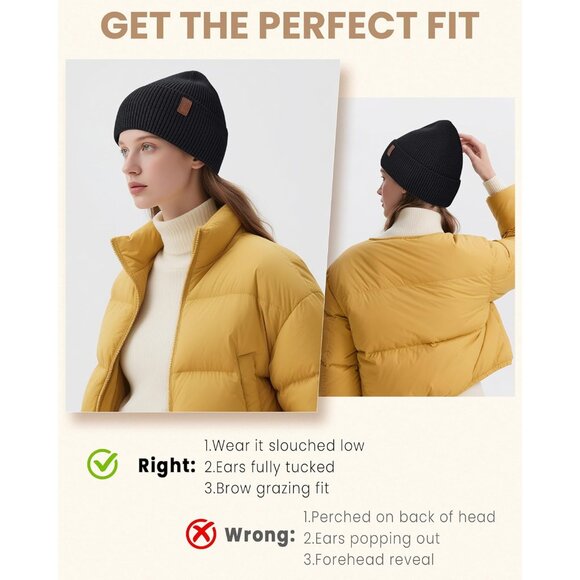 Fleece Lined Winter Beanie for Men Women Warm Windproof Beanies Hats Thick Knit - Picture 5 of 7